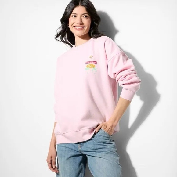 Wild Fable Women's Oversized Graphic Pullover Sweatshirt, M - Light Pink - Picture 1 of 14